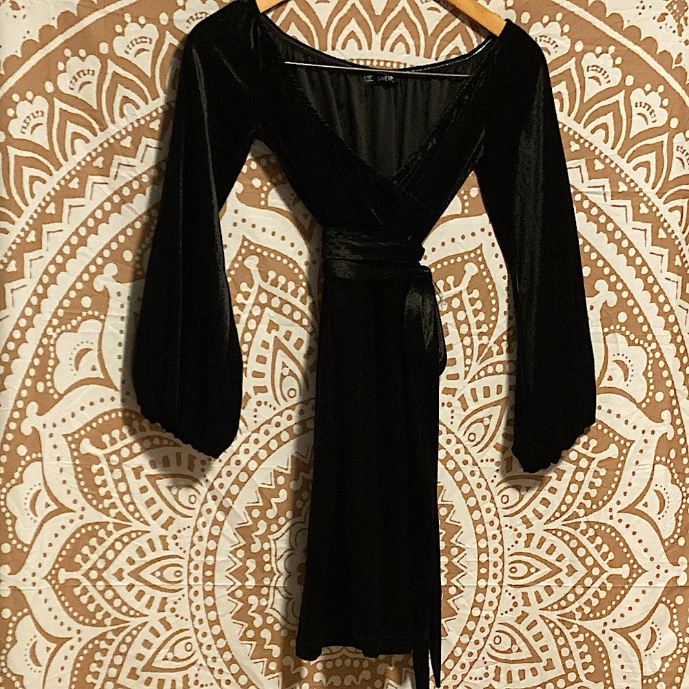 Velvet black mini dress sash